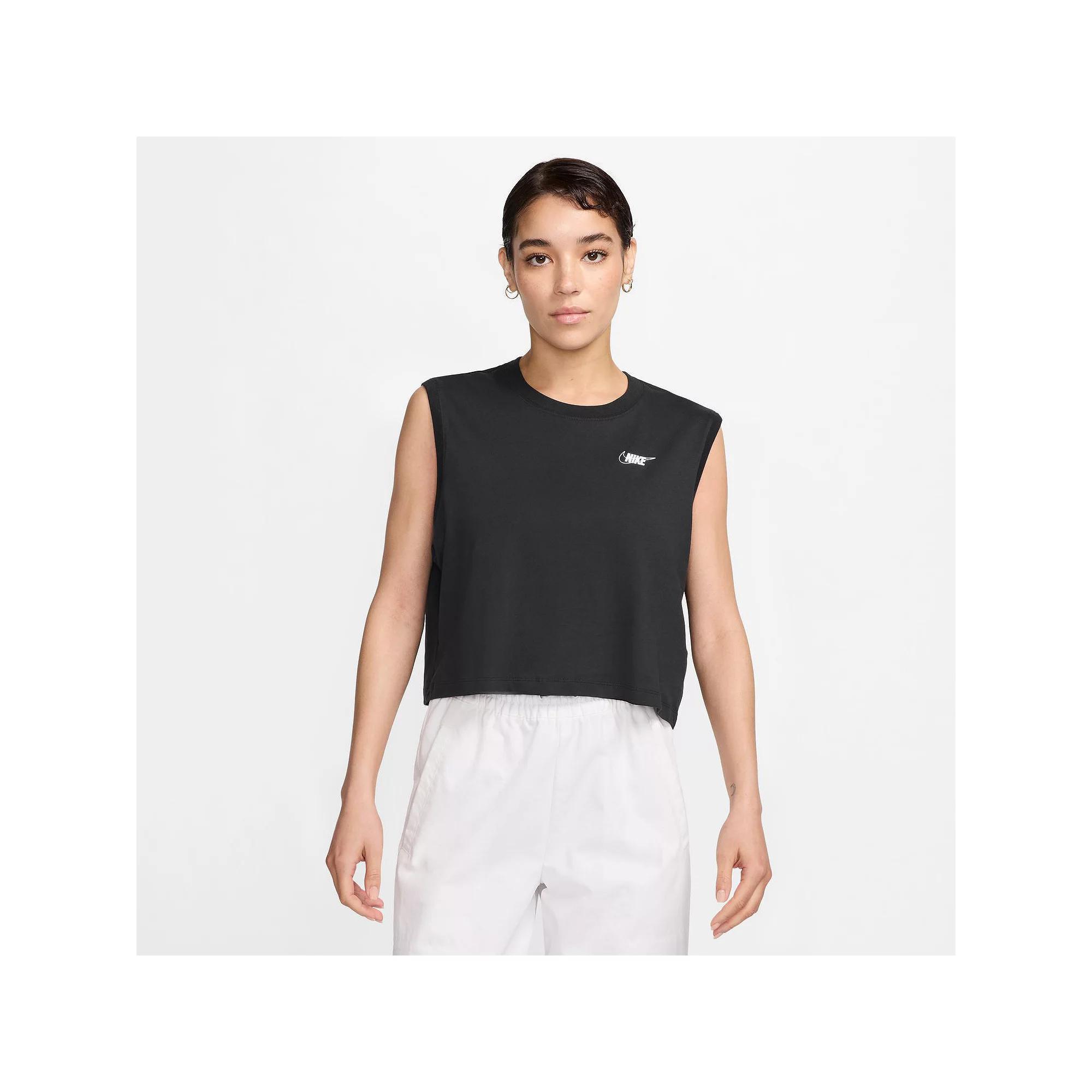 Women's Nike Sportswear Club Sleeveless Crop Logo Tee, Size: Small, Black Product Image