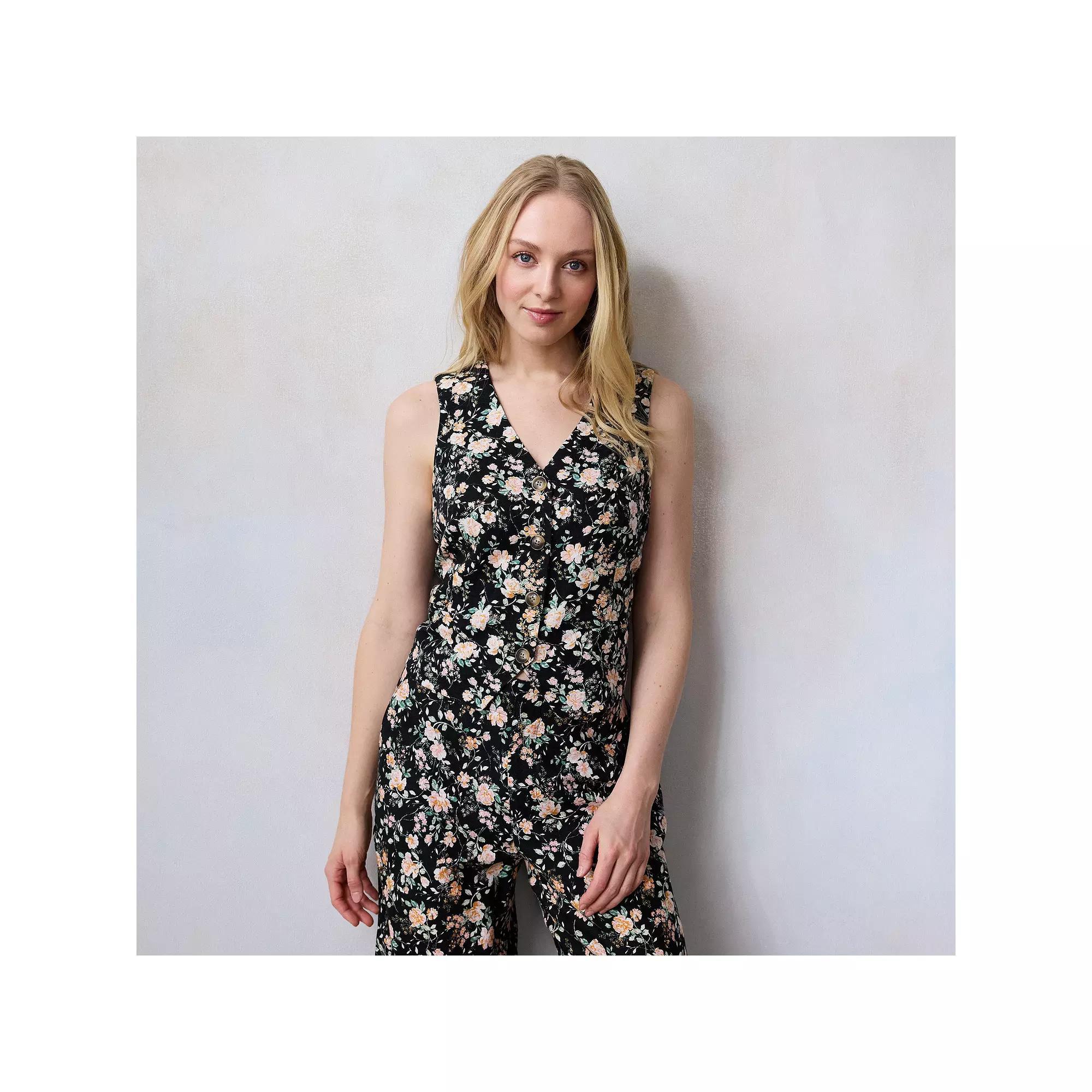 Women's LC Lauren Conrad V-Neck Vest, Size: XL, Black Liza Blooms Product Image