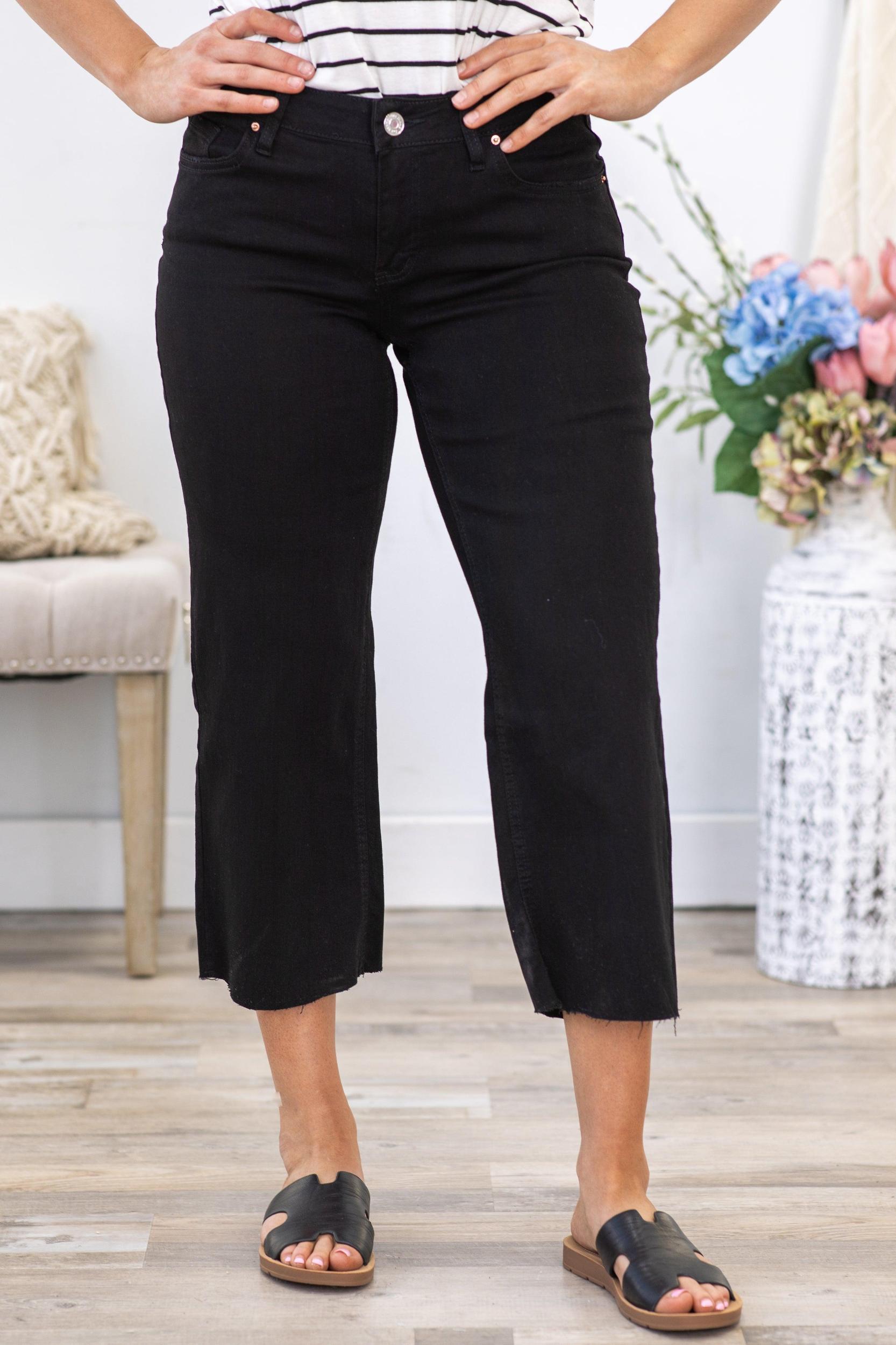 YMI Black Mid Rise Cropped Wide Leg Jean Product Image