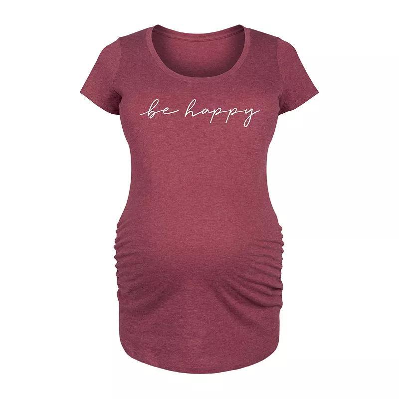 Maternity Be Happy Script Graphic Tee, Womens Grey Dark Red Product Image