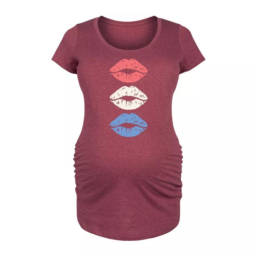 Maternity Red White Blue Lips Graphic Tee, Womens Grey Dark Red Product Image