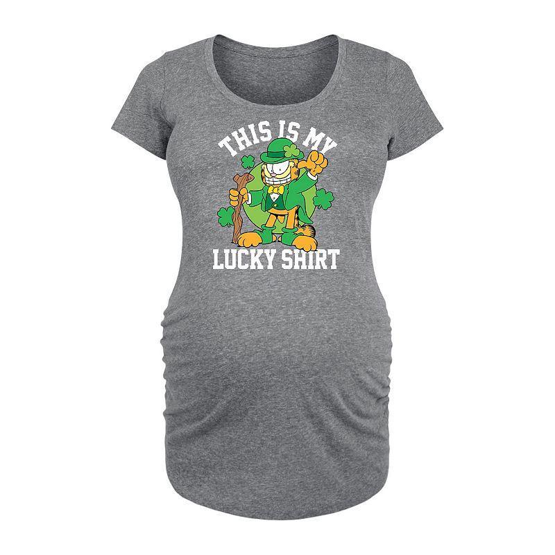 Maternity Garfield This Is My Lucky Shirt Graphic Tee, Womens Grey Gray Product Image