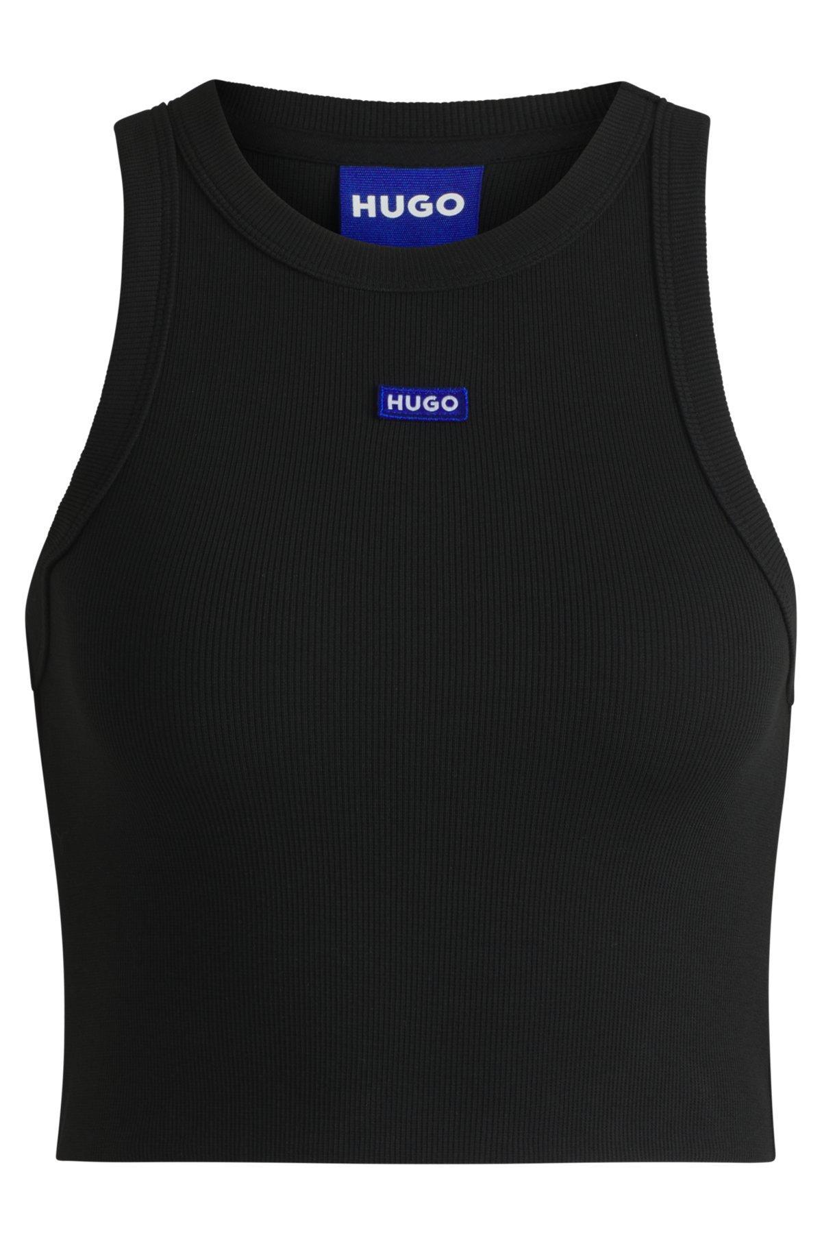 Tank top in ribbed stretch cotton with logo badge Product Image