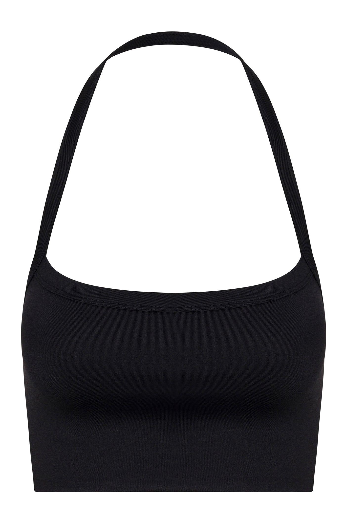 Contour Double Lined Cropped Halter Top - Black Product Image
