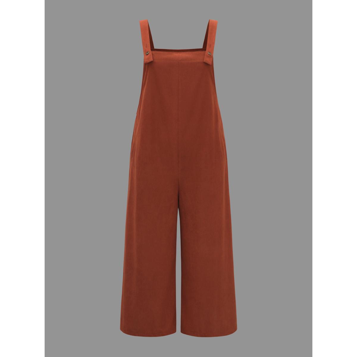 Plus Size Rust Solid Corduroy Wide Leg Overall Women Casual Sleeveless Non Everyday Loose Jumpsuits BloomChic 22-24/3X Product Image