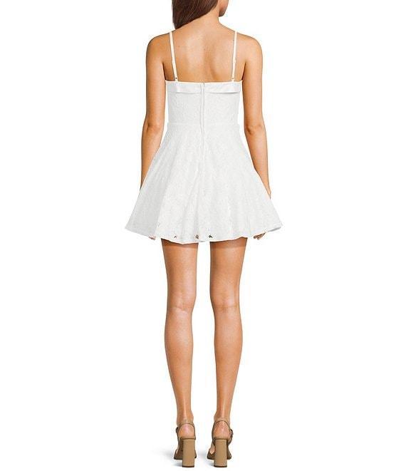 City Vibe Spaghetti Strap Square Neck Bow Front Lace Skater Dress Product Image