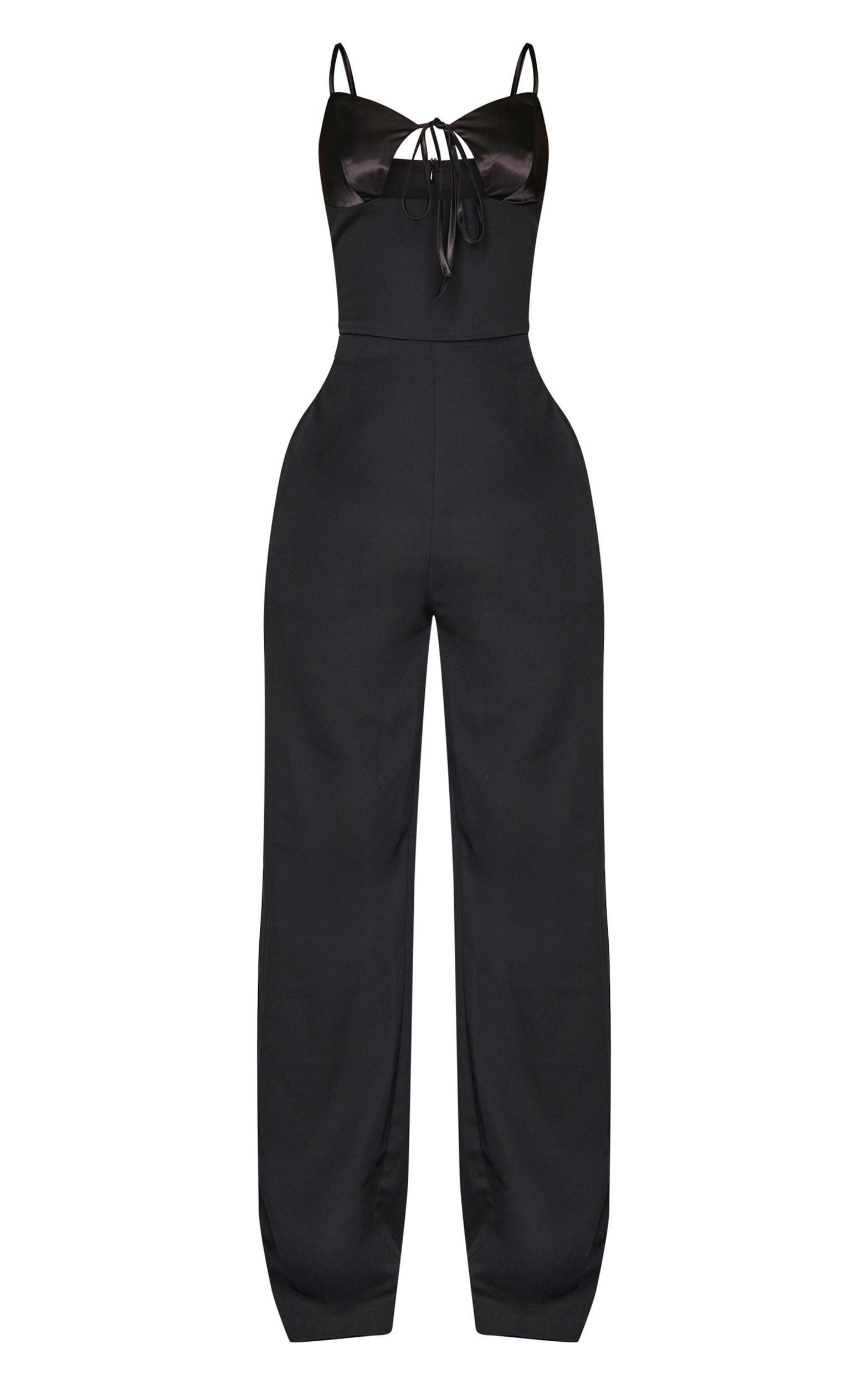 Petite Black Satin Cup Detail Straight Leg Jumpsuit Product Image
