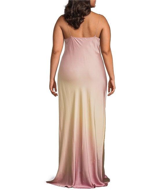 Good American Ombre Print Square Neck Sleeveless Satin Slip Maxi Dress Product Image