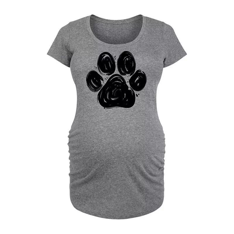 Maternity Brushstroke Paw Print Graphic Tee, Womens Grey Dark Red Product Image