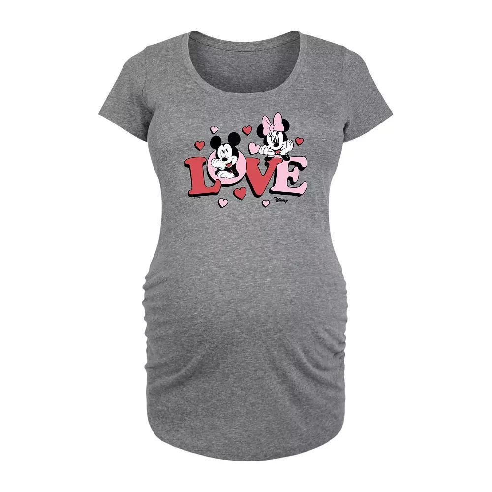 Disneys Mickey & Minnie Mouse Maternity Love Graphic Tee, Womens Grey Gray Product Image