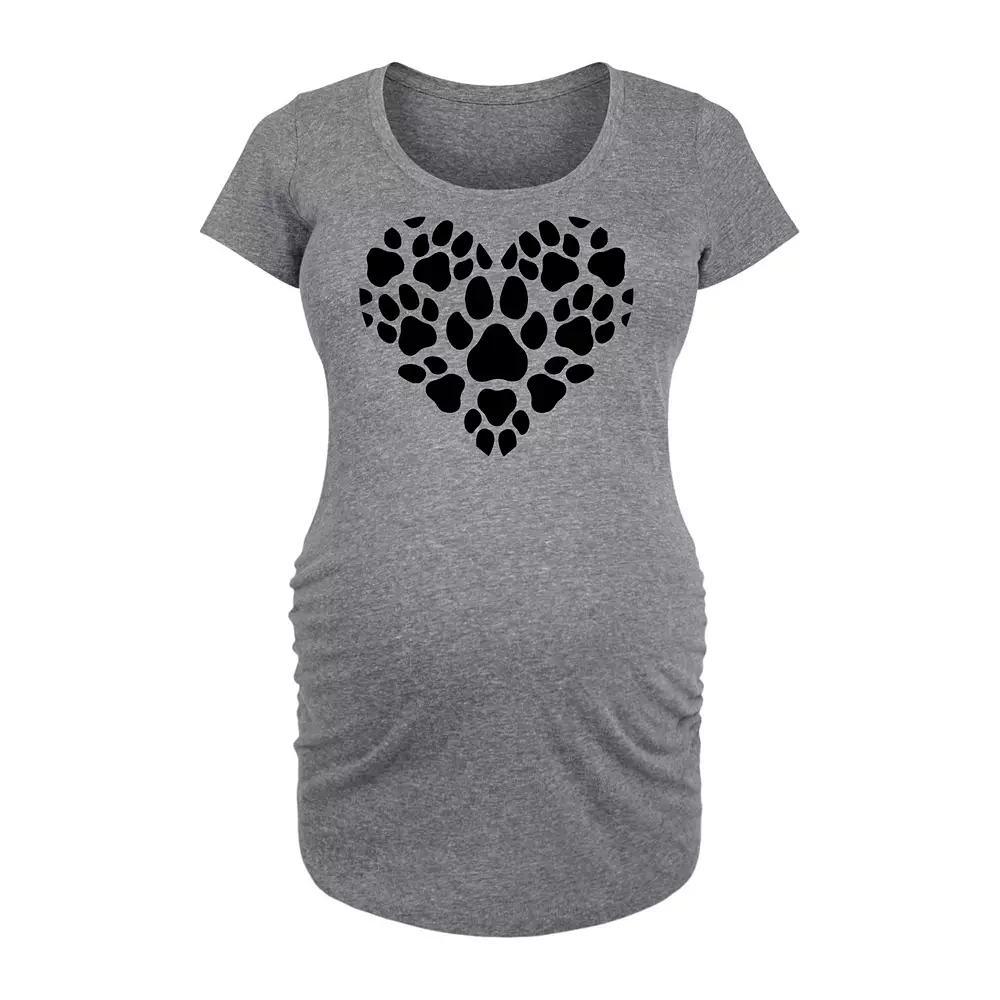Maternity Pawprint Heart Graphic Tee, Womens Grey Gray Product Image
