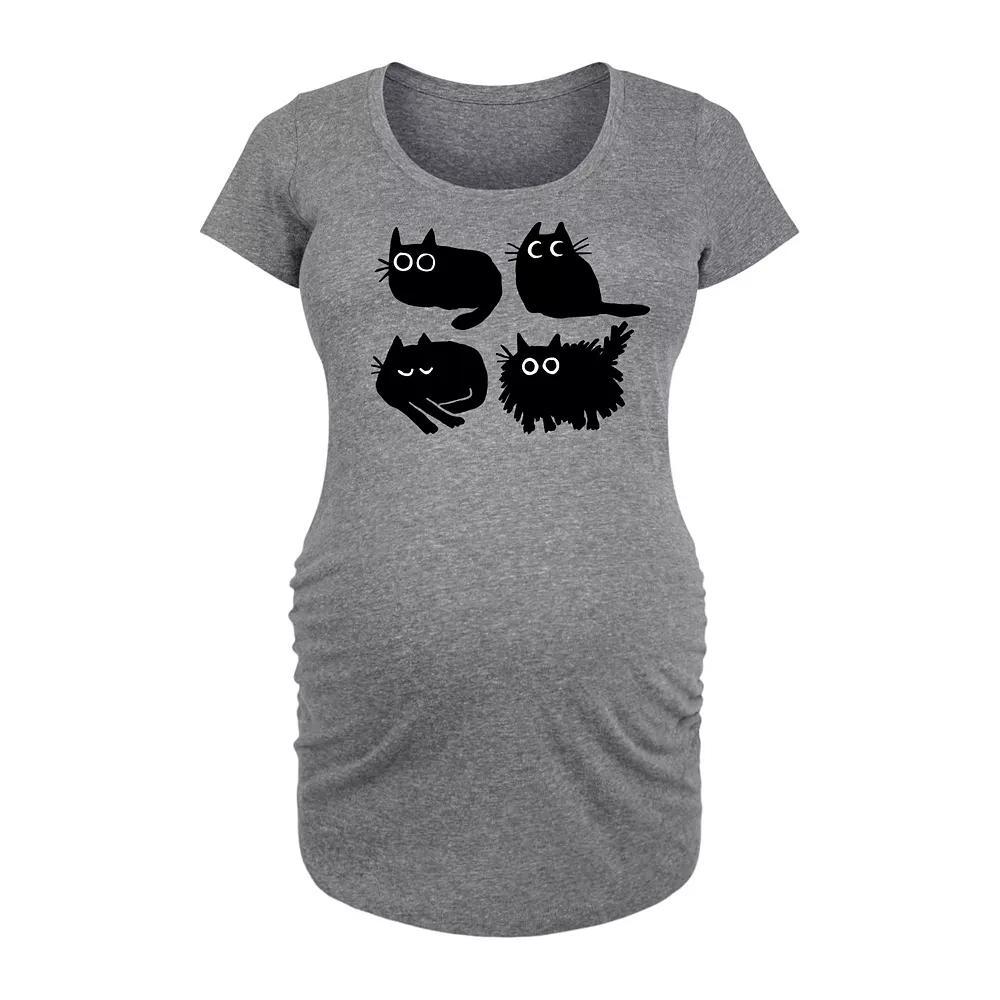 Maternity Sketched Black Cats Graphic Tee, Womens Grey Dark Red Product Image