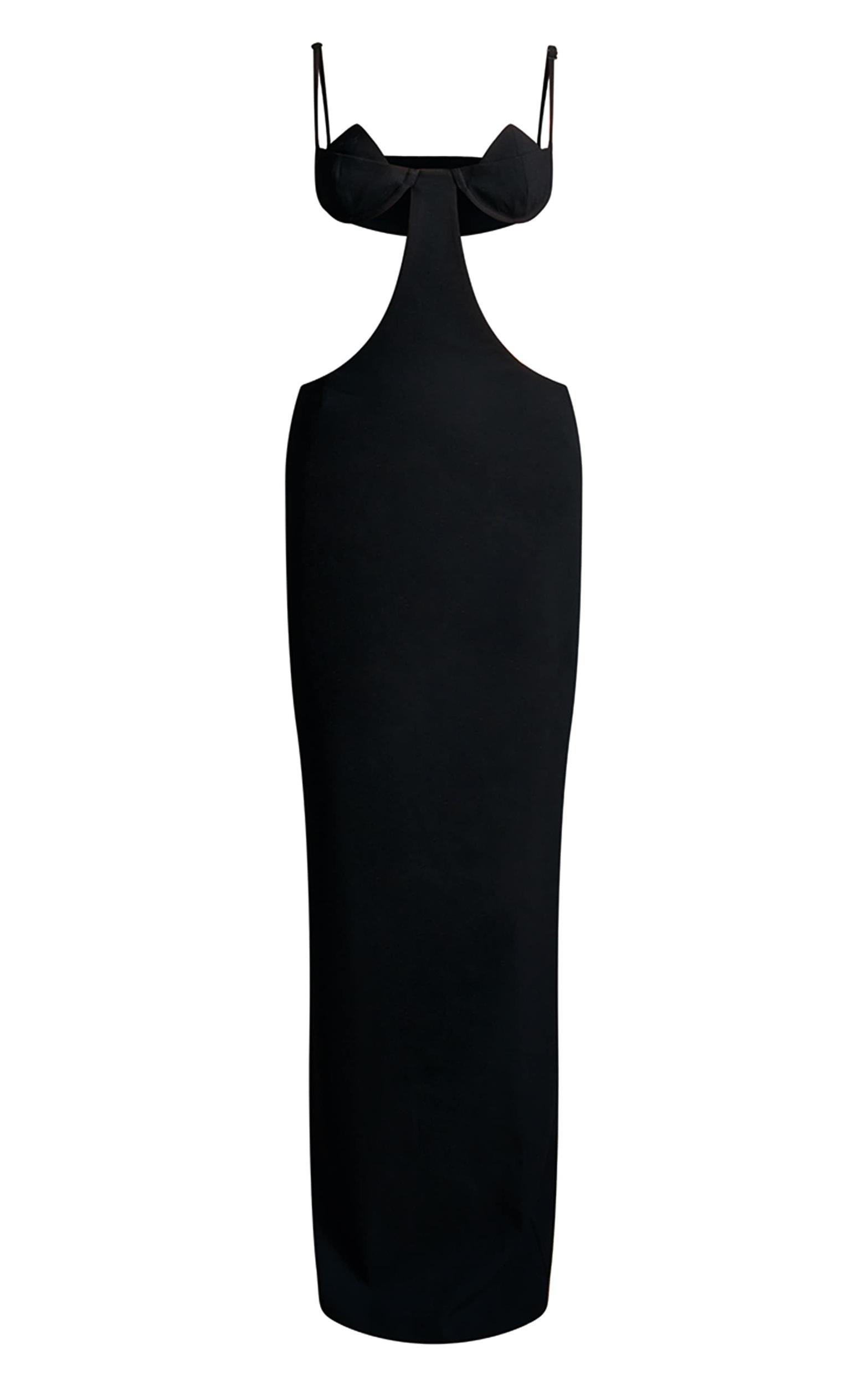 PLT Label Black Extreme Cut Out Bust Detail Tailored Maxi Dress Product Image