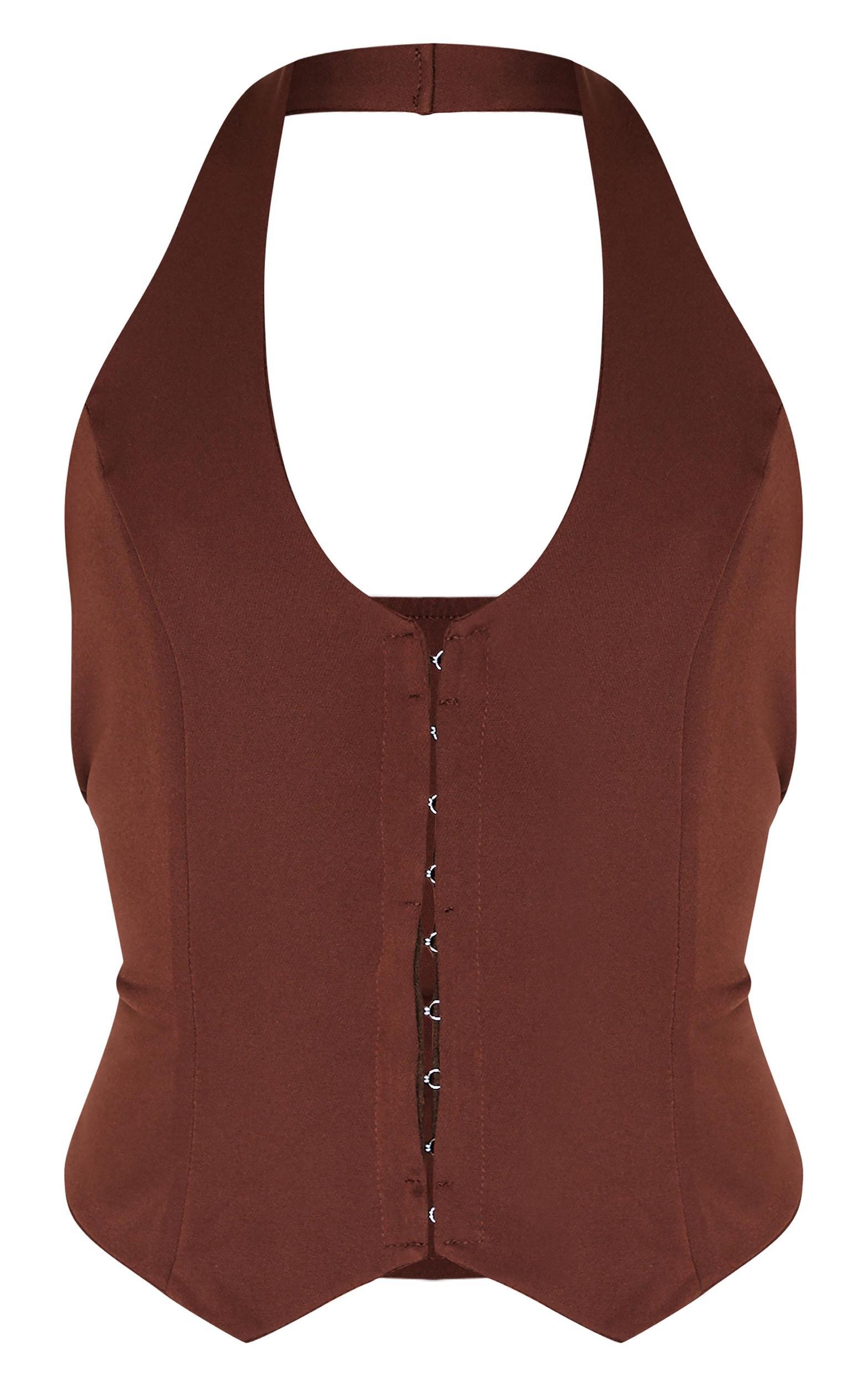 Chocolate Hook & Eye Bengaline Halterneck Top Product Image