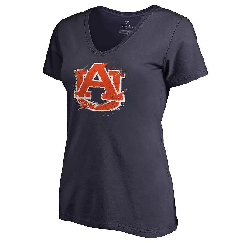 Women's Navy Auburn Tigers Splatter Logo V-Neck T-Shirt, Size: 2XL, Blue Product Image