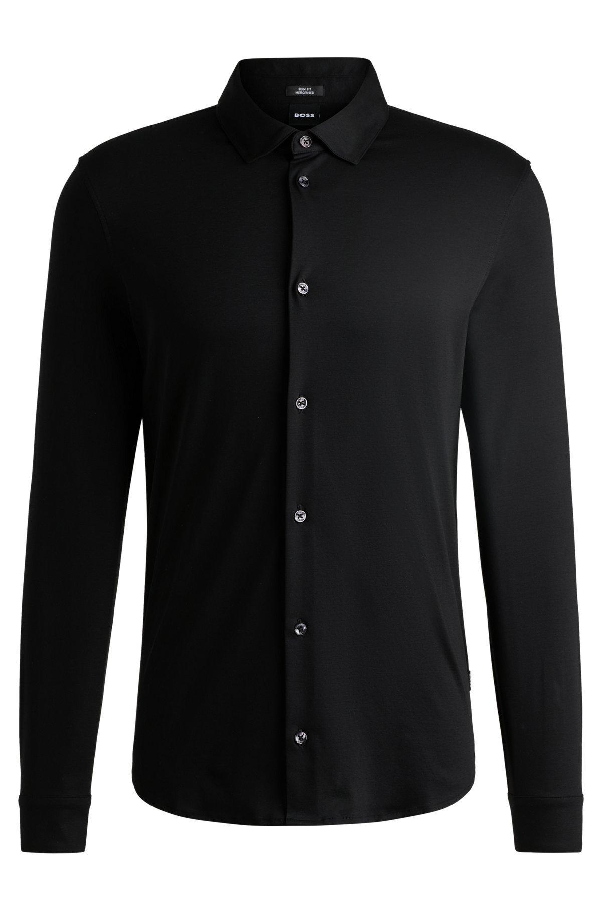 Slim-fit long-sleeved shirt in mercerized cotton Product Image