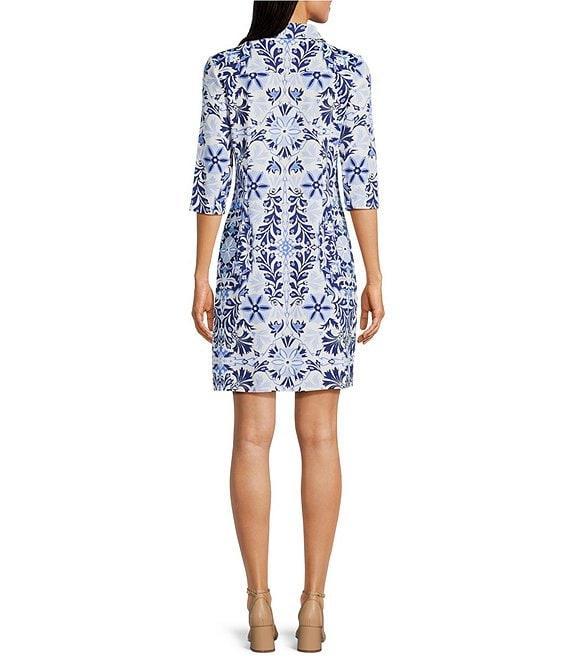 Jude Connally Susanna French Tile Print Point Collar 3/4 Sleeve Polished Classic Shirt Dress Product Image