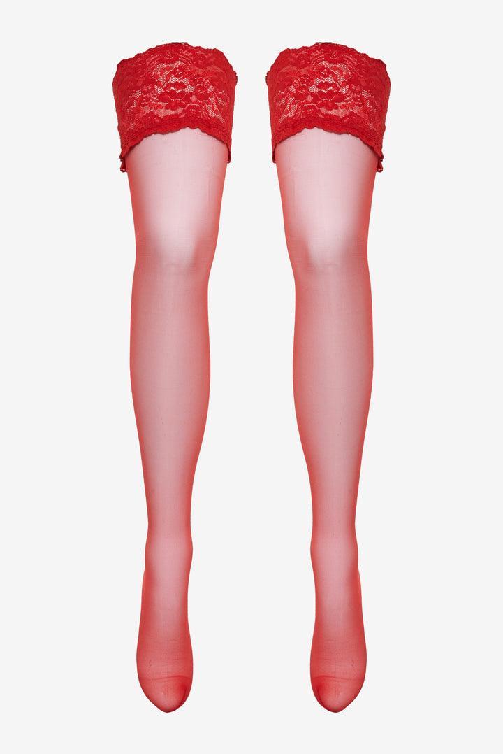 Lace Top Thigh Highs — Red Product Image