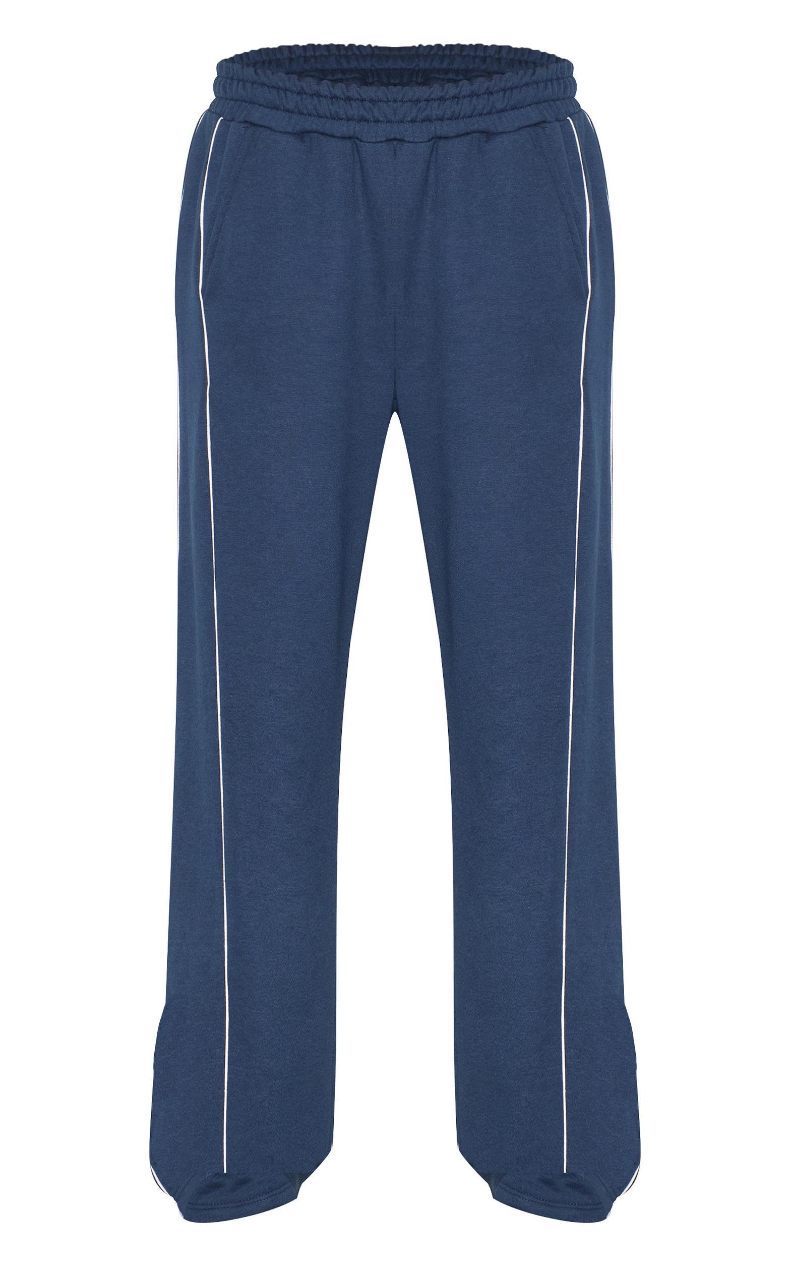 Navy Contrast Piping Detail Wide Leg Sweatpants Product Image