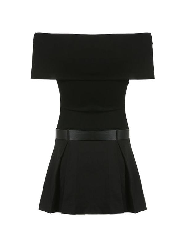 Off Shoulder Butterfly Belt Pleated Mini Dress Product Image