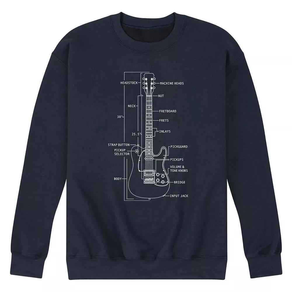 Mens Guitar Diagram Graphic Fleece Sweatshirt Blue Product Image