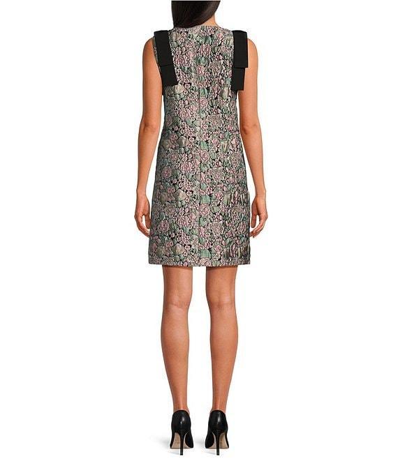 Abbey Glass Michelle Floral Jacquard Boat Neck Sleeveless Bow Shoulder Mini Shift Dress Product Image