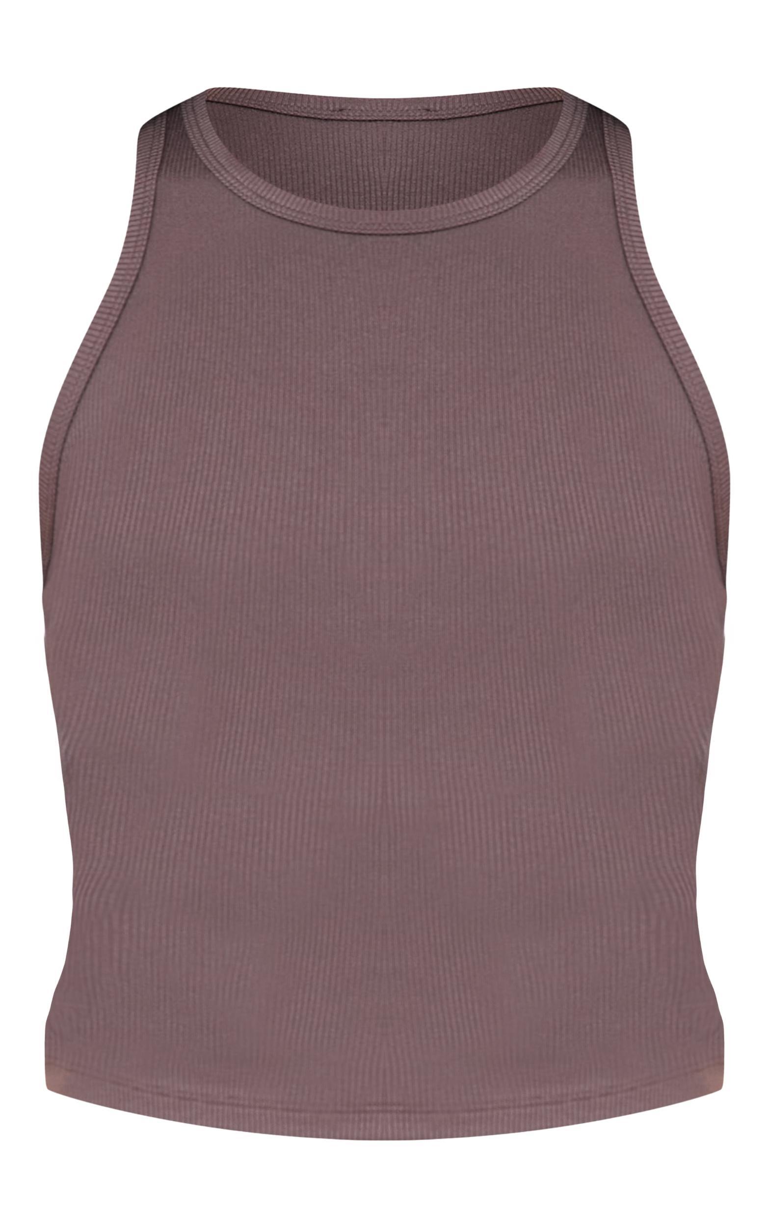 Charcoal Soft Rib Racer Neck Vest Top Product Image