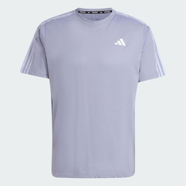 adidas Own the Run 3-Stripes Tee Silver Violet 2XL Mens Product Image