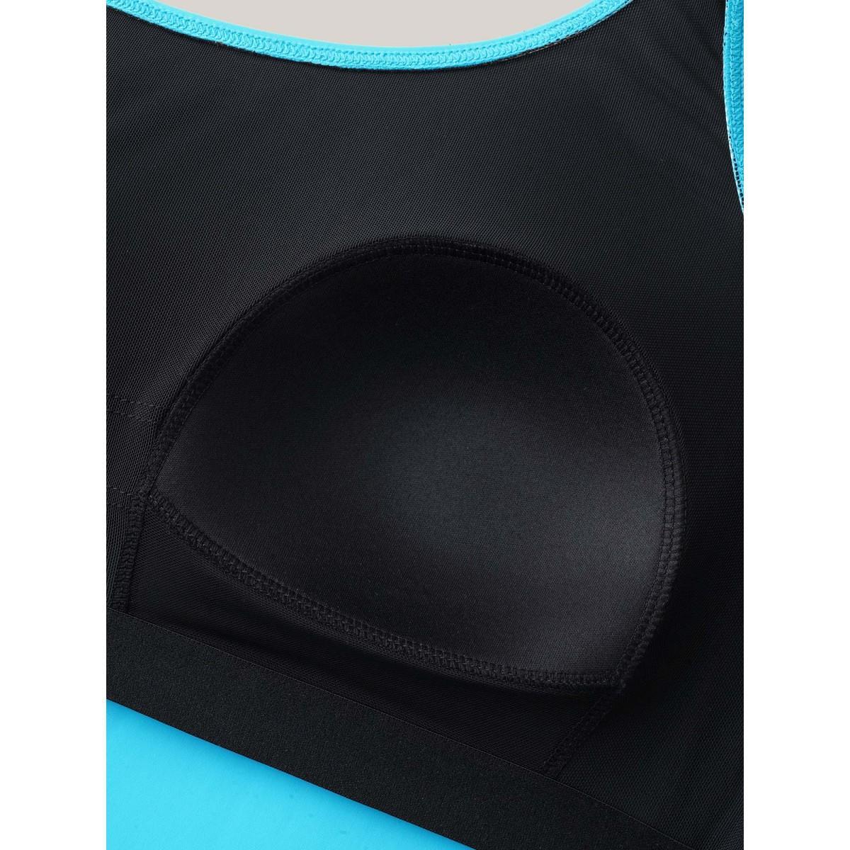 Plus Size Bust Support Padded Plain Swim Tankini Women's Swimwear Skyblue Beach Contrast High stretch Bodycon Non Curve Swim Tops BloomChic 30/6X Product Image