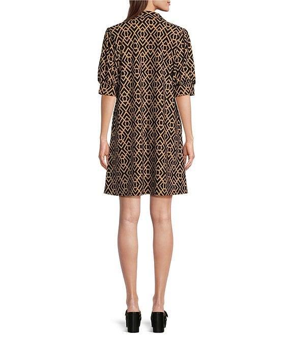 Jude Connally Emerson Jude Cloth Knit Garden Lattice Navy Print Point Collar Puffed Sleeve Shift Dress Product Image