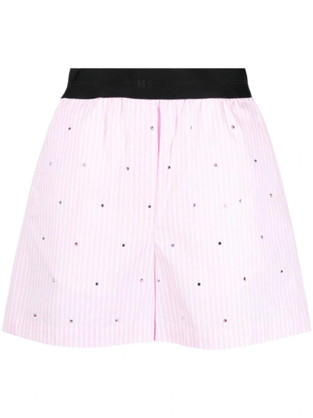 MSGM Rhinestone-embellished Striped Shorts In Rosa Product Image