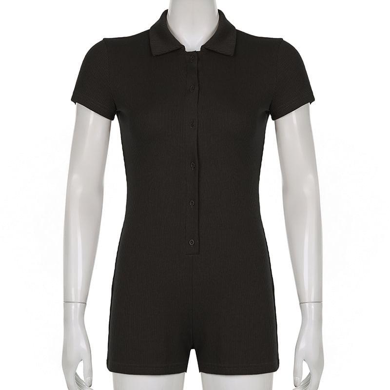 Plain Short-Sleeve Romper Product Image