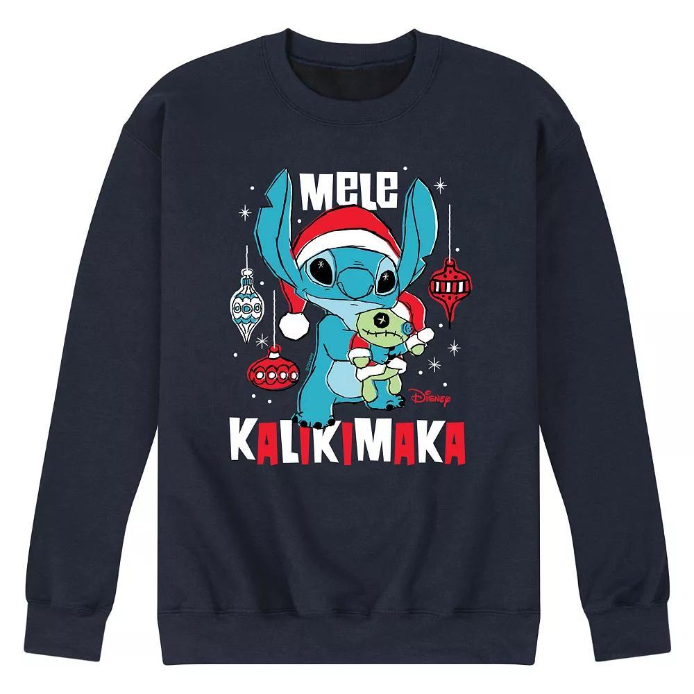 Disneys Lilo & Stitch Mens Mele Kalikmaka Fleece Sweatshirt Blue Product Image