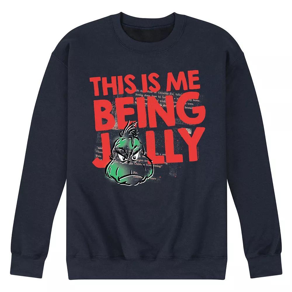 Mens Dr. Seuss The Grinch This Is Me Being Jolly Fleece Sweatshirt Grey Gray Product Image
