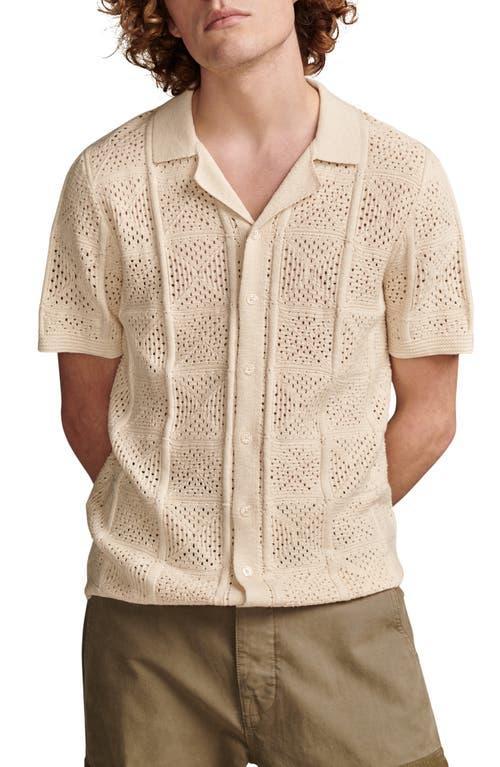 Lucky Brand Crochet Camp Collar Short Sleeve Shirt (Burnt Henna) Men's Jacket Product Image