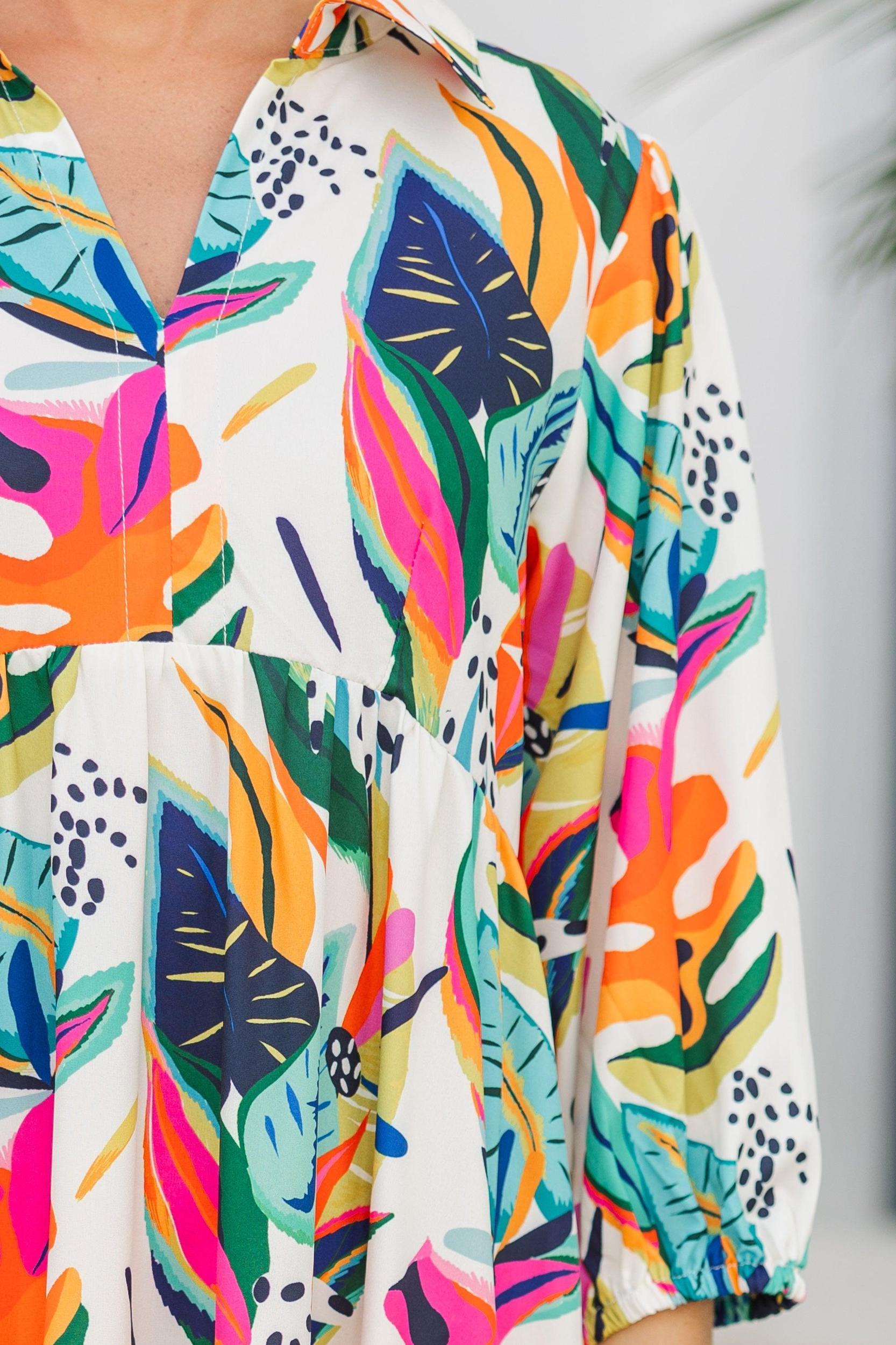 All In The Journey Cream White Tropical Midi Dress Female Product Image