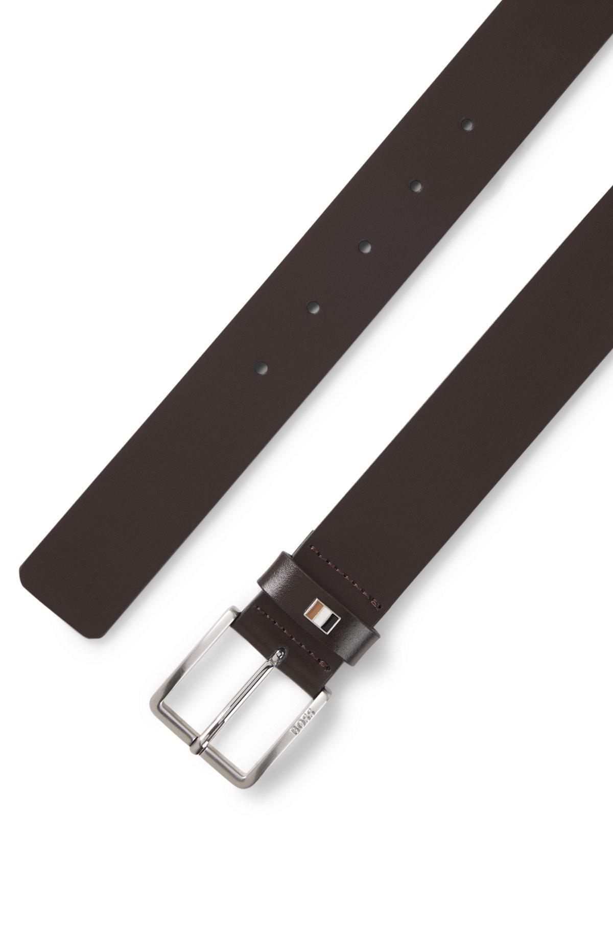 Italian-leather belt with signature-stripe keeper trim Product Image