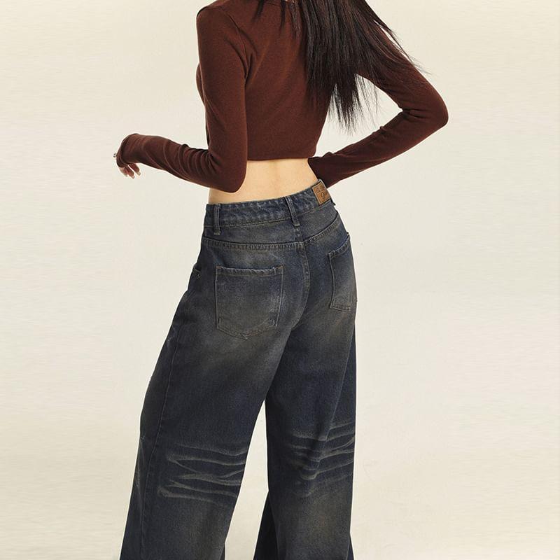 High Rise Washed Wide Leg Jeans (Various Designs) Product Image