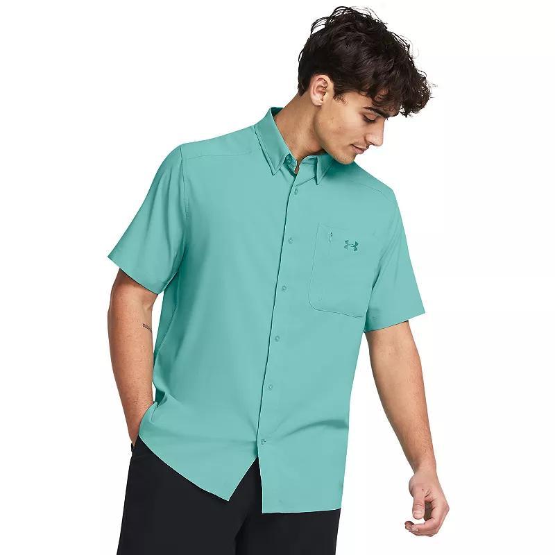 Men's Under Armour UPF 30 Drift Tide 2.0 Fitted Performance Short Sleeve Button-Down Shirt, Size: Medium, Silica Green Product Image