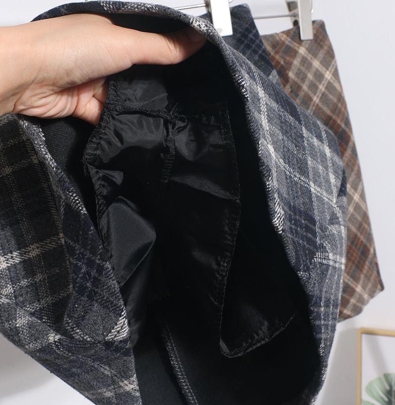 High Rise Plaid A-Line Mini Skirt Product Image