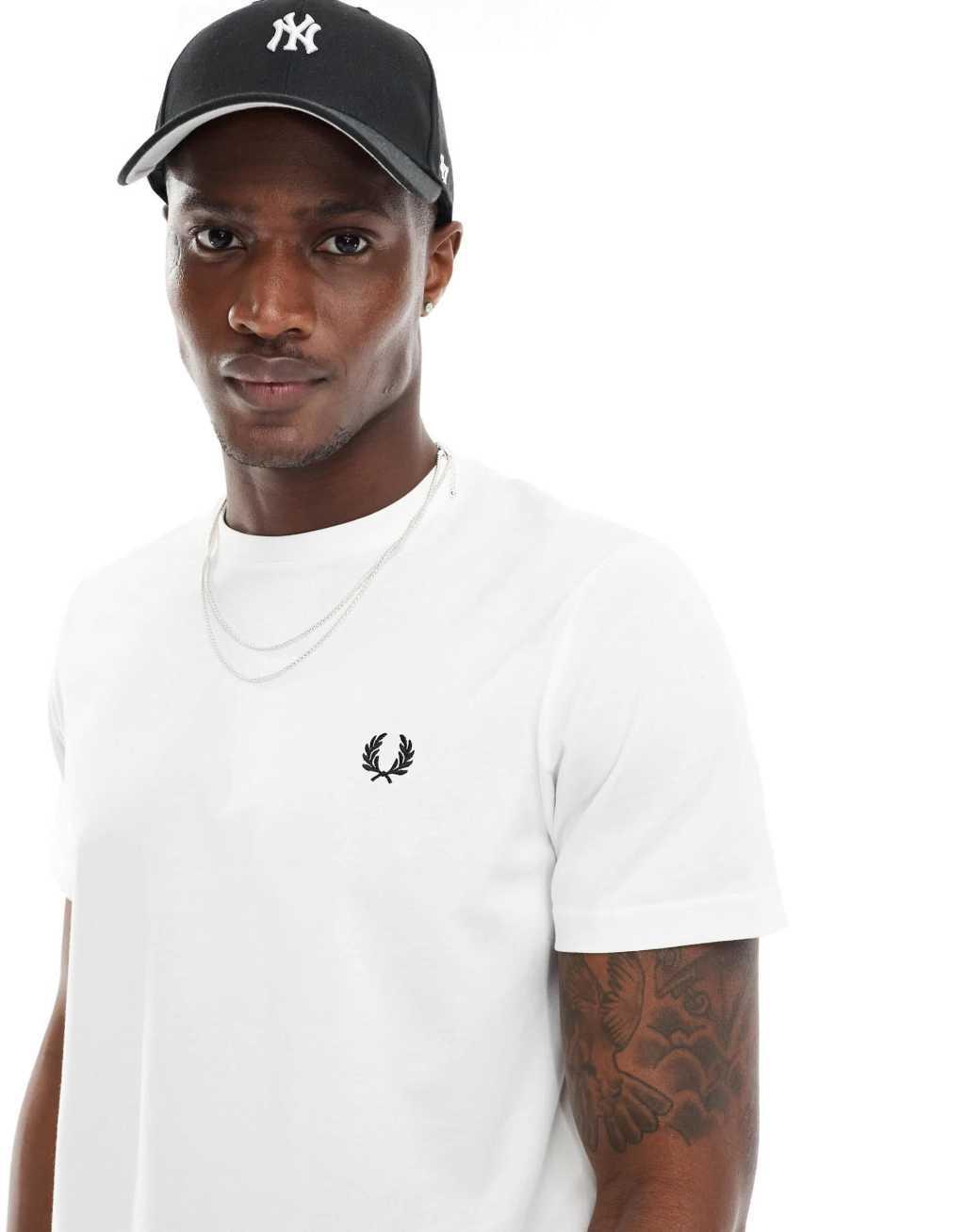 Fred Perry rear powder laurel t-shirt in white Product Image