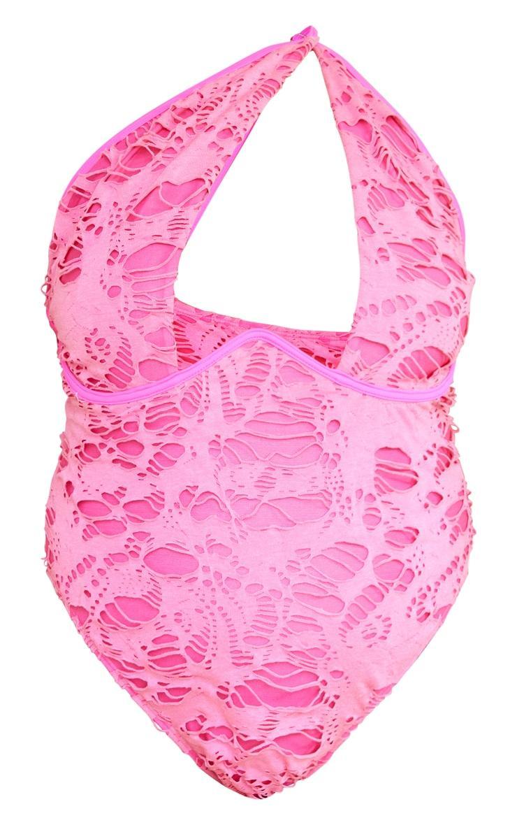 Plus Hot Pink Distressed Cut Out Swimsuit Product Image