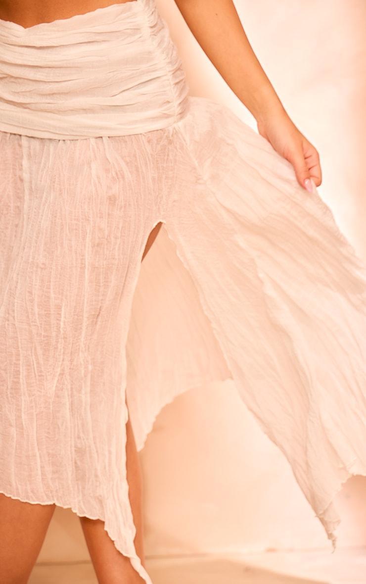 Cream Crinkle Woven Handkerchief Hem Midi Skirt Product Image