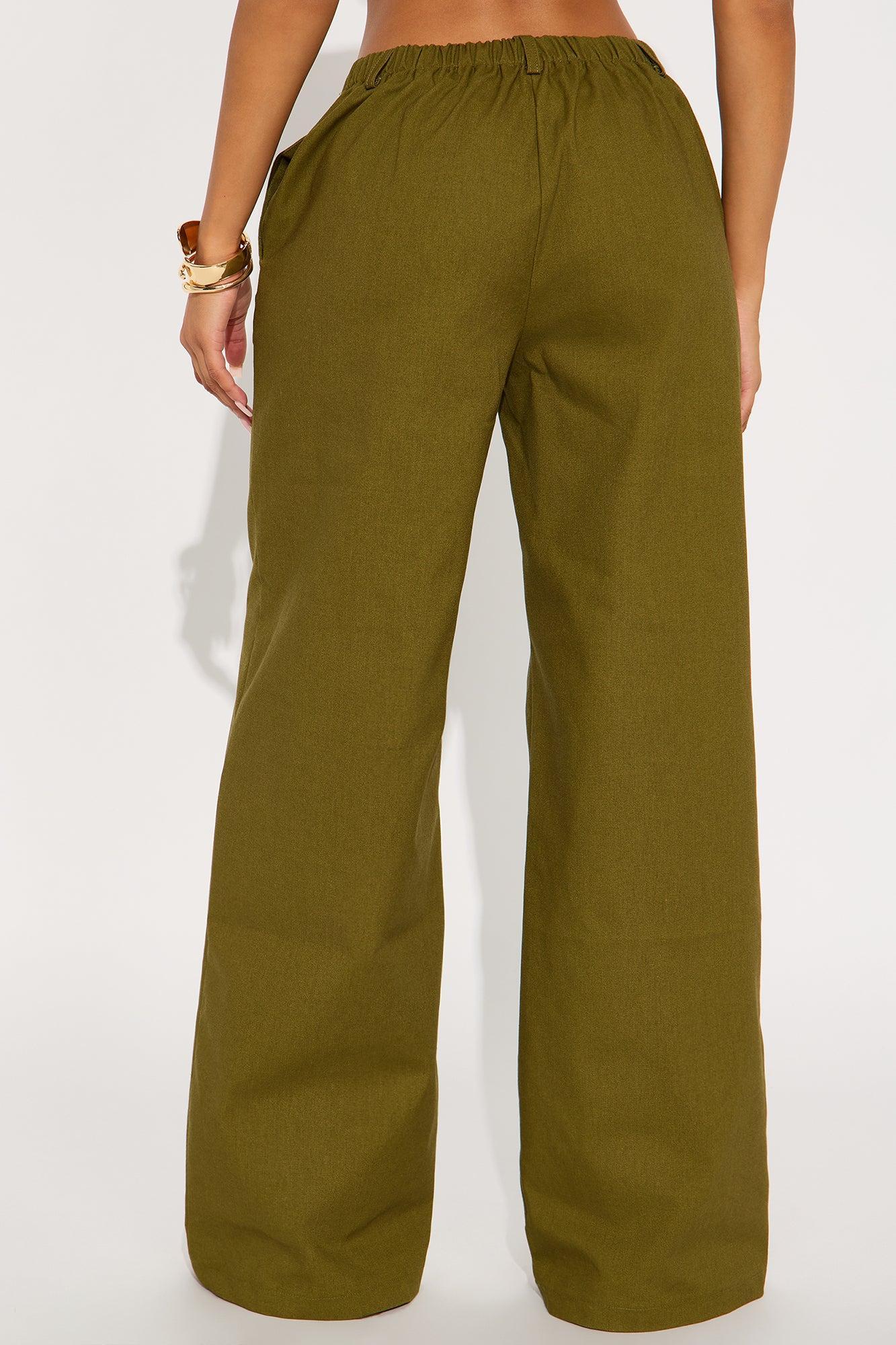 Hayden Linen Wide Leg Trouser - Olive Product Image