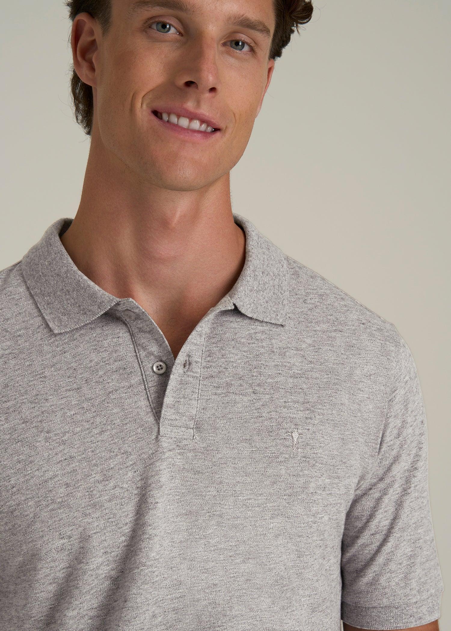 Men's Tall Classic Polo with Embroidered Logo in Heathered Grey Male Product Image