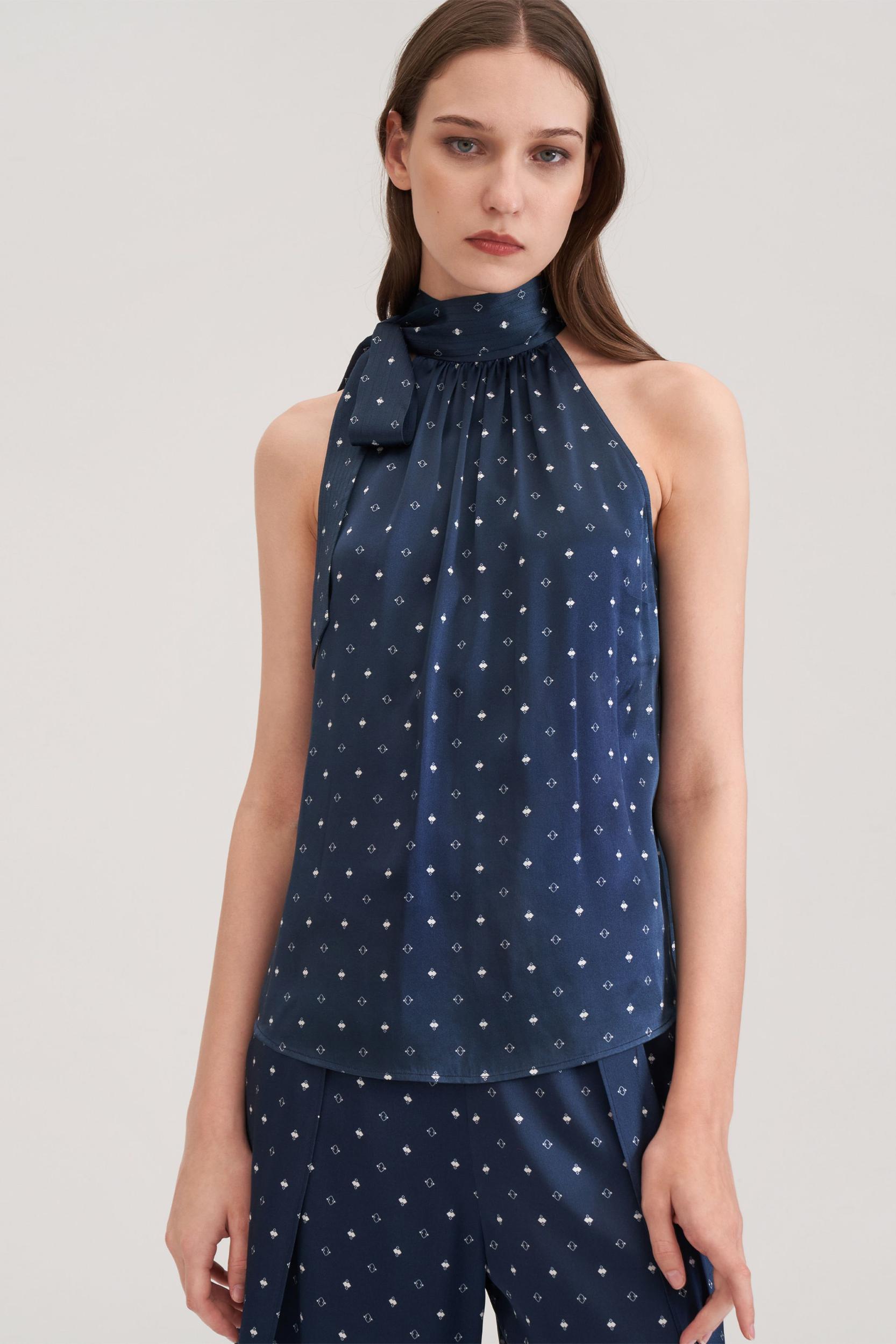 Halter Neck Silk Pine Shirt Product Image