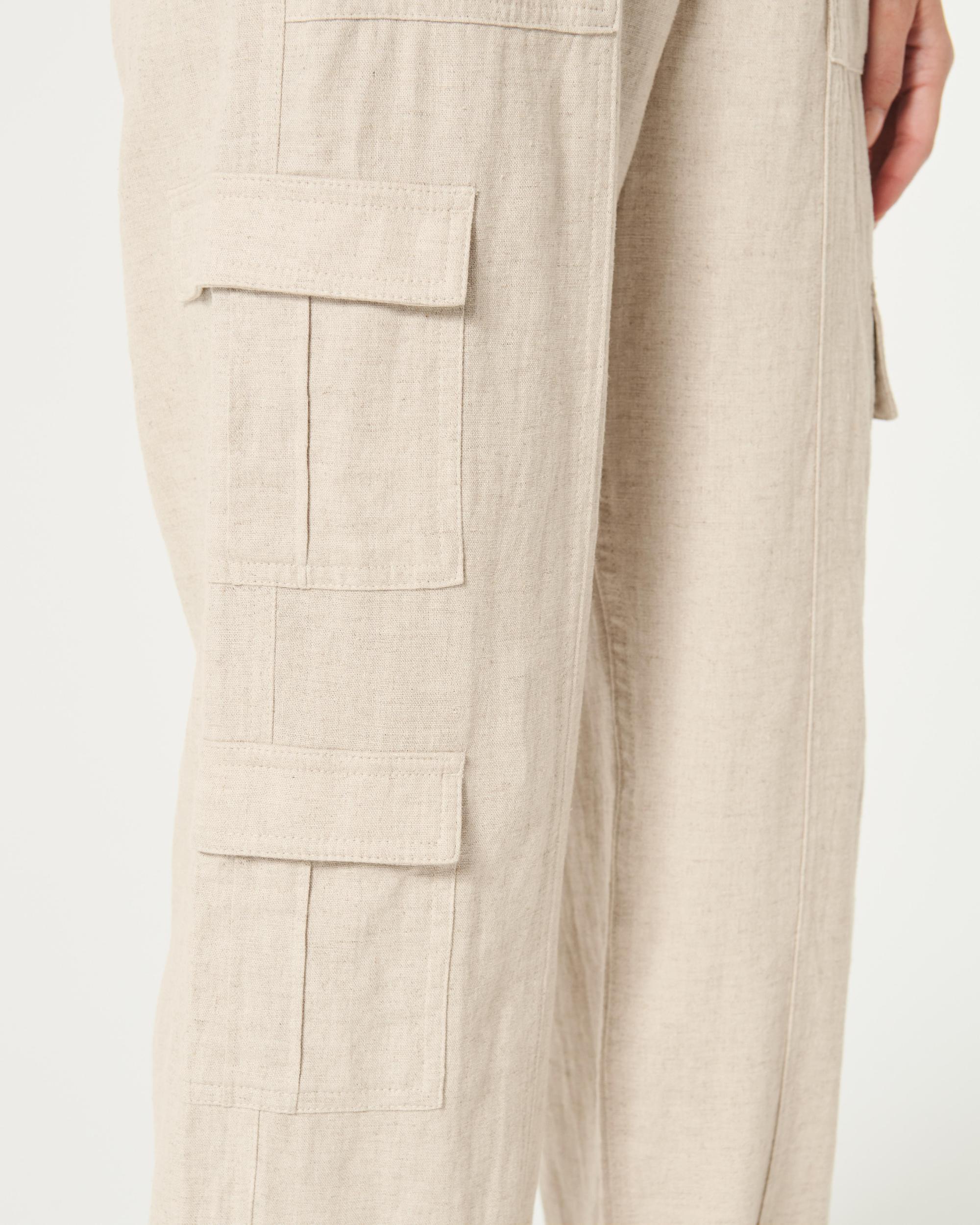 Ultra High-Rise Linen-Blend Baggy 3-Pocket Cargo Pants Product Image
