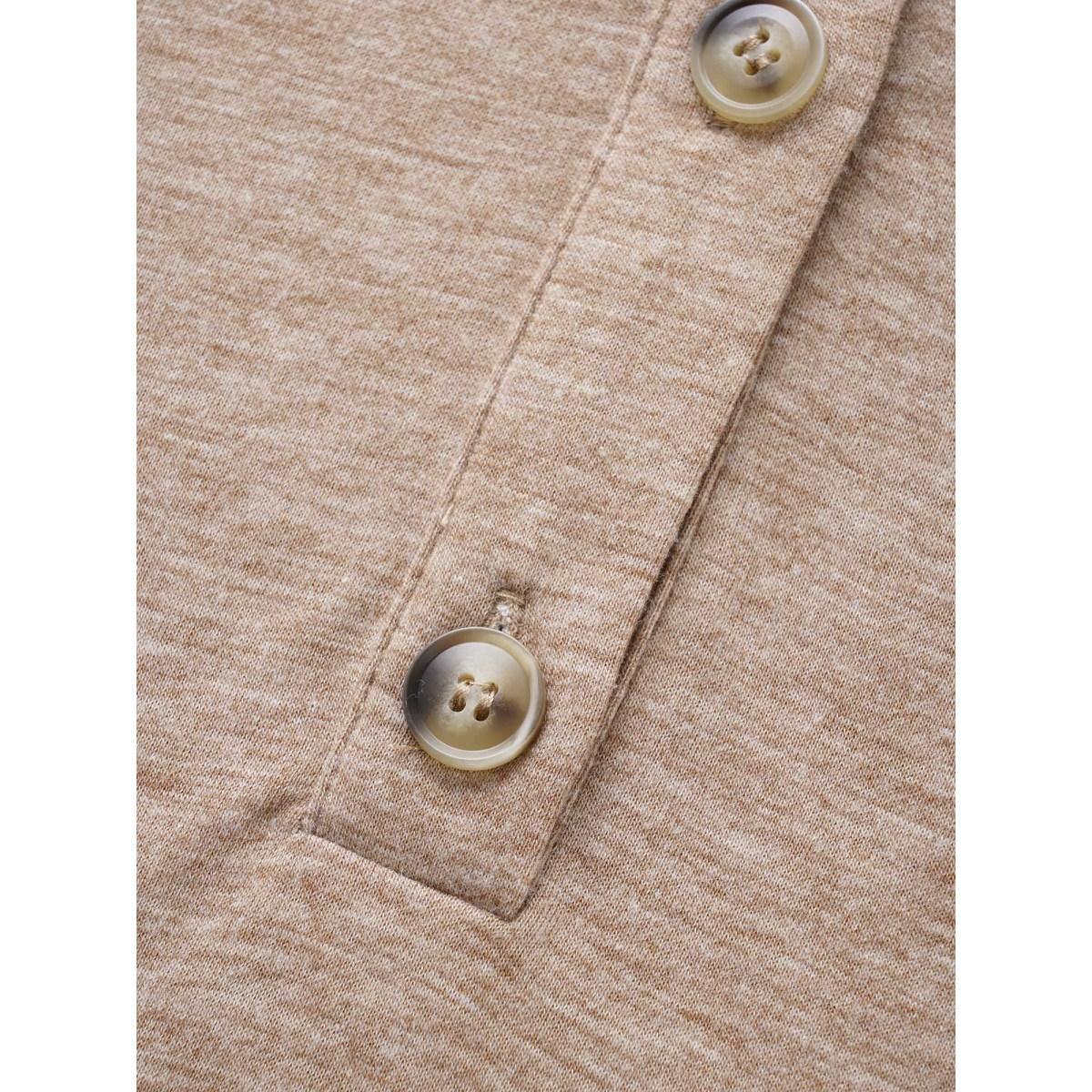 Plus Size Plain Drawstring Roll Sleeve Button Up Hooded T-shirt DarkBrown Women Casual Drawstring Plain Hooded Everyday T-shirts BloomChic 28/5X Product Image