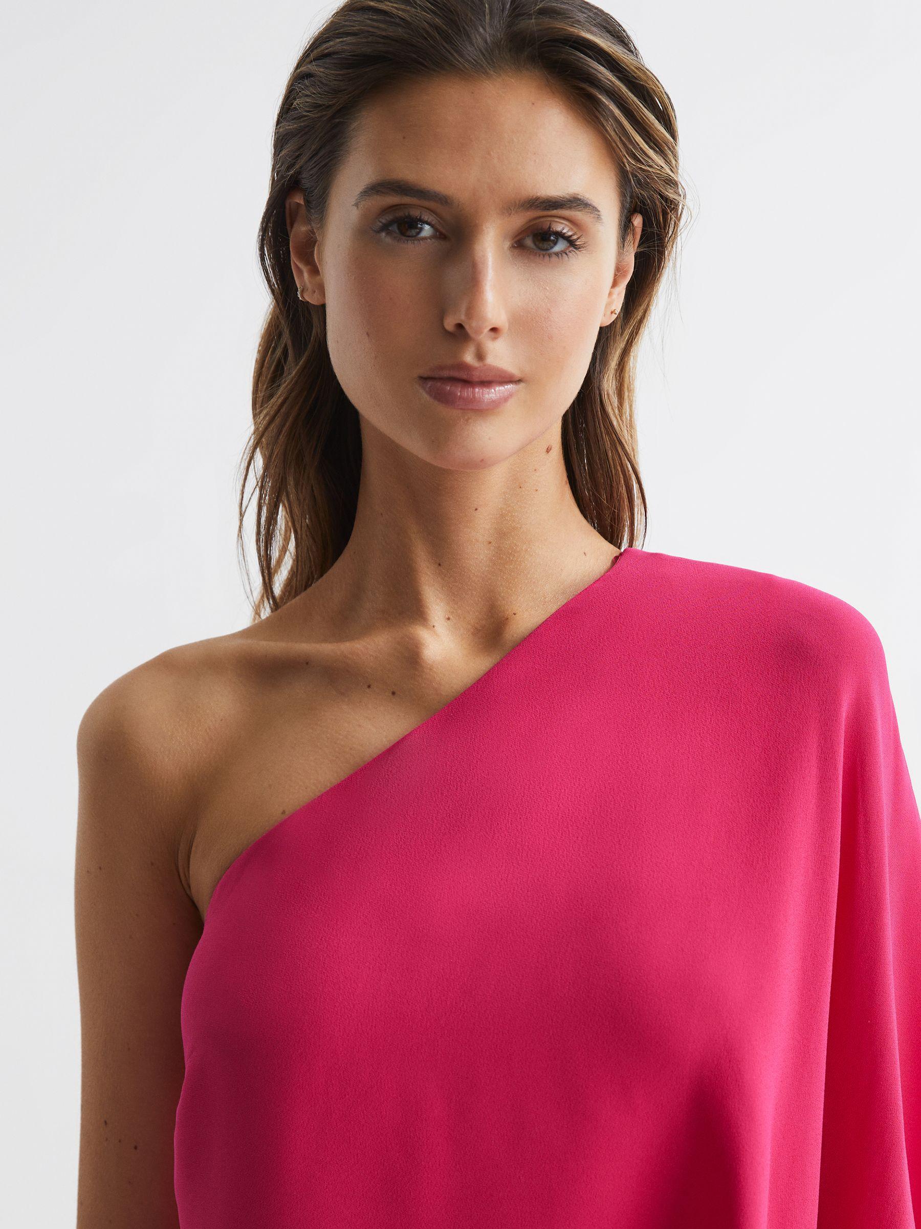 One Shoulder Cape Mini Dress in Bright Pink Product Image