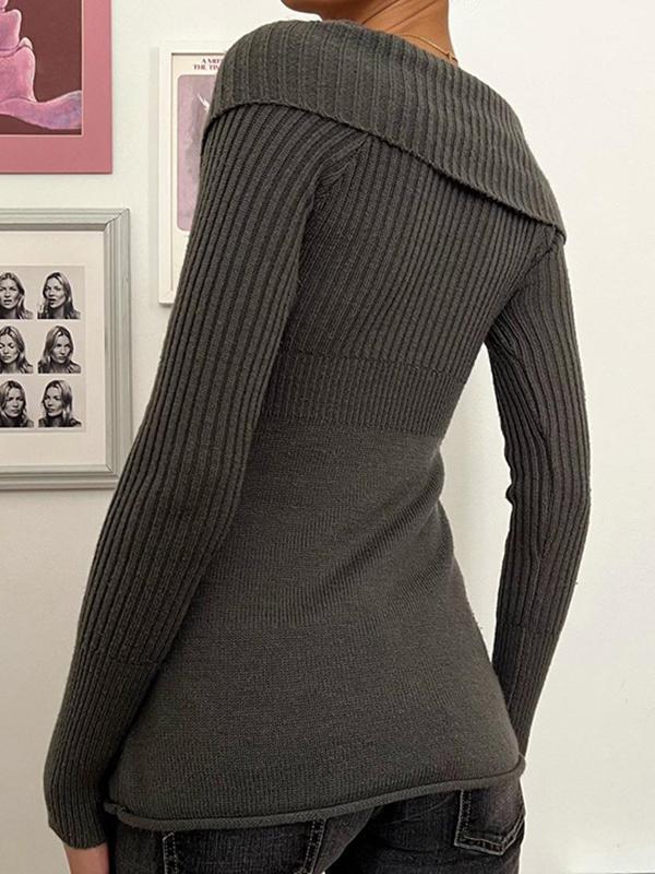 Solid Color Lapel Long Sleeve Knits Product Image